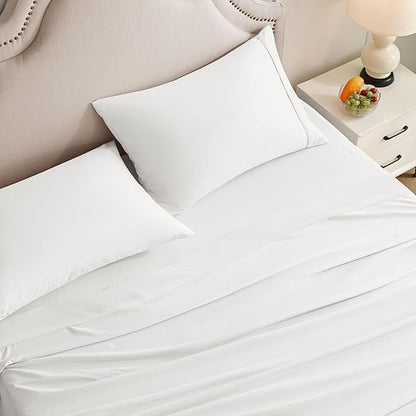 Twin Sheets Set, 3 Pieces Hotel Luxury Soft Microfiber Bed Sheets Set, Up to 16" Deep Pockets, Oeko-Tex Sheets with Elastic, Breathable, Wrinkle Free(White,Twin)