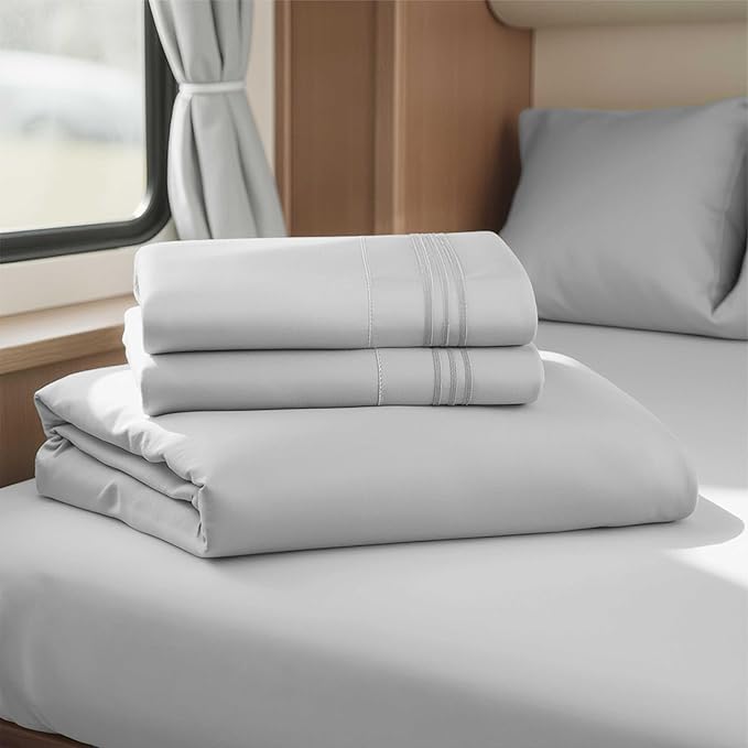 Clara Clark Bed Sheets, Premier 1800 Series 4 Piece RV Queen Sheet Set, Luxury Soft Sheets for RV Bunks, Short Queen - Silver Gray