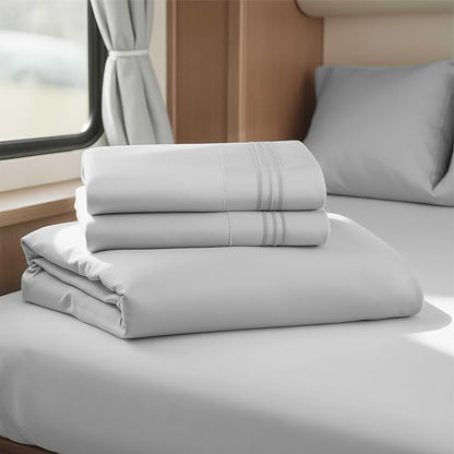 Clara Clark Bed Sheets, Premier 1800 Series 4 Piece RV Queen Sheet Set, Luxury Soft Sheets for RV Bunks, Short Queen - Silver Gray