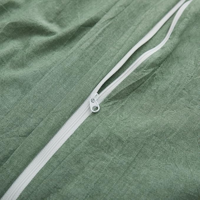 LOVQUE Duvet Cover Full Size, 100% Washed Cotton Linen Like Bedding Set with Zipper Closure (No Comforter), 80x90 Inches, Mint Green