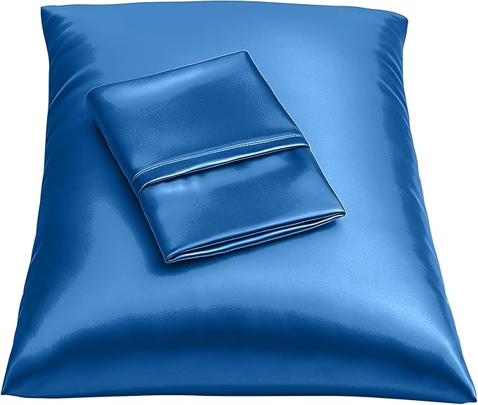 BLISSFORD Royal Blue Satin Pillowcase with Zipper, for Hair and Skin Care, Feels Soft and Cool Like a Silk Pillowcase, Satin Pillow Cases 2 Pack, Slik Pillow Cover, King Size - Set of 2