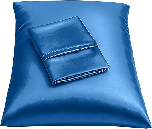 BLISSFORD Royal Blue Satin Pillowcase with Zipper, for Hair and Skin Care, Feels Soft and Cool Like a Silk Pillowcase, Satin Pillow Cases 2 Pack, Slik Pillow Cover, King Size - Set of 2