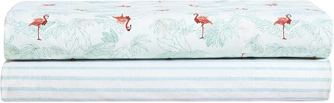 Tommy Bahama - King Size Sheet Set, Crisp & Cool Cotton Percale Bedding with a Smooth Lightweight Feel, 4 Piece Holiday Bed Sheets with Matching Pillowcases (Flamingo Santa Green)