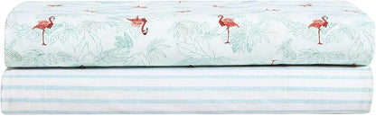 Tommy Bahama - Queen Size Sheet Set, Crisp & Cool Cotton Percale Bedding with a Smooth Lightweight Feel, 4 Piece Holiday Bed Sheets with Matching Pillowcases (Flamingo Santa Green)
