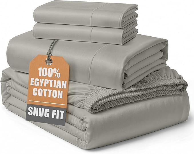 LANE LINEN 100% Egyptian Cotton Bed Sheets sábanas California King, Soft & Comfy Luxury Hotel Like Thick Bedding Sheets & Pillowcase Set, Machine Wash 15" Deep Pocket Sheet Set - Silver