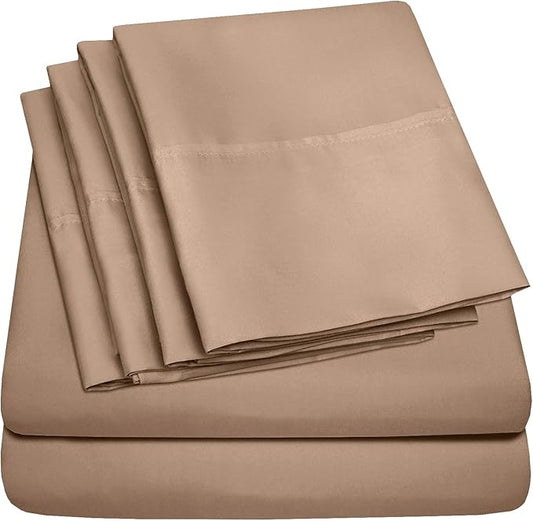 Queen Sheets Taupe - 6 Piece 1500 Supreme Collection Fine Brushed Microfiber Deep Pocket Queen Sheet Set Bedding - 2 Extra Pillow Cases, Great Value, Queen, Taupe