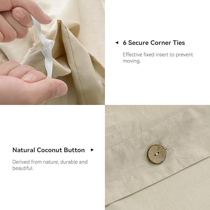JELLYMONI Cotton Duvet Cover Full Size - Light Khaki Comforter Cover with Button 100% Washed Cotton 3PCS Breathable Soft Solid Bedding Set Duvet Cover 80×90in & 2 Pillowcases (NO Comforter)
