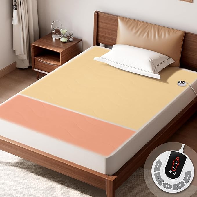 GOTCOZY Multi-Zone Heated Mattress Pad Twin XL Size - Electric Mattress Pad Fit up to 15" with 10 Heat Setting & 12 Hour Auto Off, Independent Body & Feet Heating, Machine Washable（Bleach）