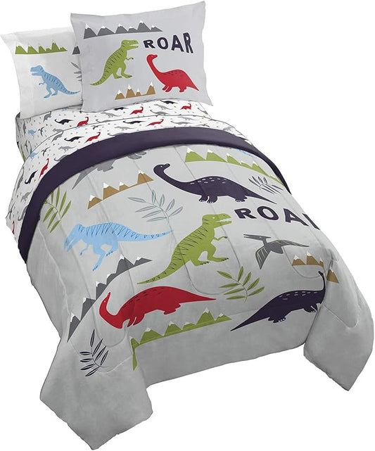 Jay Franco Trend Collector Dinosaur Roar 7 Piece Full Bed Set - Includes Comforter & Sheet Set - Super Soft Fade Resistant Microfiber Bedding