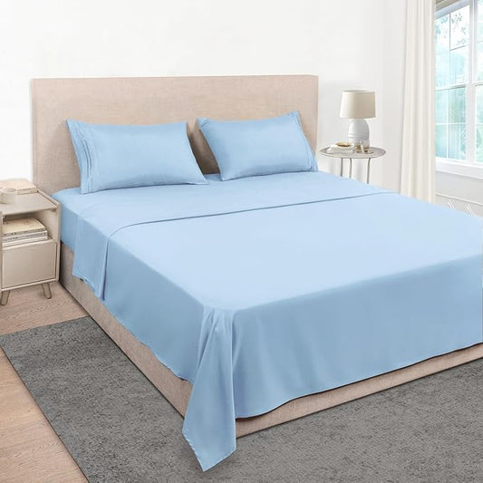 Mejoroom Full Size Sheet Sets - 16 Inches Deep Pocket Bed Sheets & Pillowcase Sets - 1800 Collection Microfiber Bed Sheet Set - Extra Soft, Fade & Wrinkle Resistant - 4 Piece(Full,Light Blue)