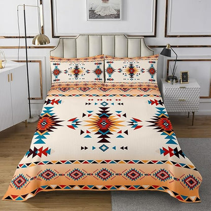 Manfei Geometric Aztec Kids Bedspread Twin Size,Western Cowboy Arrow Grid Patchwork Coverlet Set,Boys Girls Room Decor,Southwest Bohemia Tribal Ethnic Quilted Coverlet,Chic Bedding Quilt,1 Pillowcase