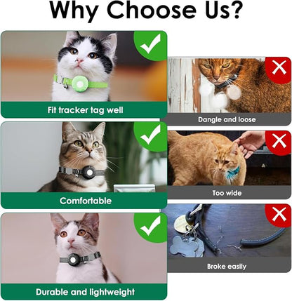 GPS Tracker for Cats, Cat Tracker, Compatible with Apple Find My App (Only iOS), No Monthly Fee, Waterproof, Breakaway Collar Included(White Tracker, Green Cat Collar)