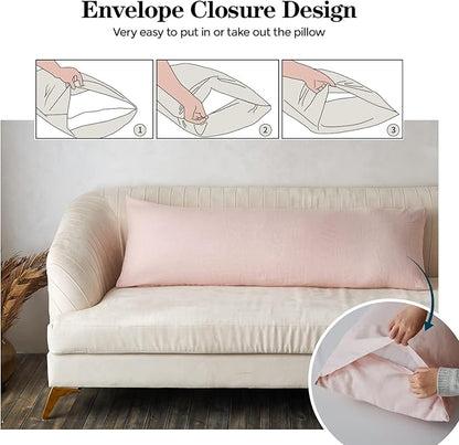 Simple&Opulence Body Pillow Cover 20" x 54",100% Pure Linen, Ultra Soft and Breathable, Body Pillowcase with Envelope Closure for Adults (Dusty Pink)
