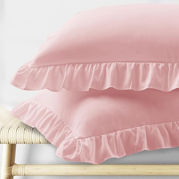 KKJIAF Ruffle Body Pillow Cases Set of 1, Ruffled Pillow Covers with Envelope Closure, Body Pillowcases Size of 20" x 54", Ruffled Long Pillow Shams, Light Pink