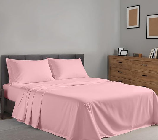 RUVANTI 100% Cotton Sheets – Full Size Percale Bedding, Cooling & Breathable, Durable with a Crisp, Soft & Comfortable Feel, 16" Deep Pocket, 4-Piece Set, Bridal Rose