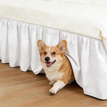 RIMELA Warm White Bed Skirt Queen 25 Inch Drop, Elastic Bed Skirts Queen Size Dust Ruffle, Bedskirt for Adjustable Bed Base, Wrinkle & Fade Resistant Silky Luxurious Fabric Easy to Install