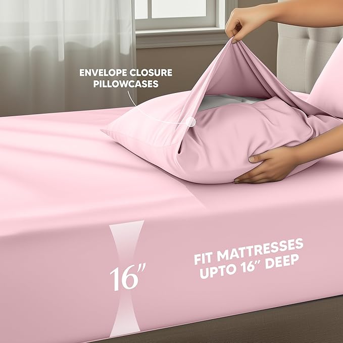 Utopia Bedding King Size Sheet Set – 4 Piece Bed Sheets, Soft and Breathable Microfiber, Includes 1 Fitted Sheet, 1 Flat Sheet and 2 Pillowcases – Oeko Tex (Crystal Pink)