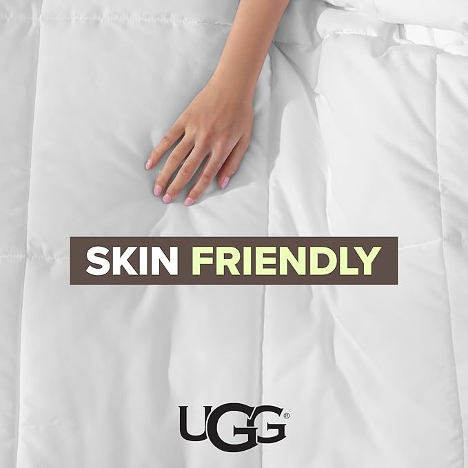 UGG Danielle Twin Comforter Duvet Insert Cooling Lightweight Down Alternative Hypoallergenic Machine Washable Quilted Fluffy Comforter Blanket with Corner Tabs for Duvet Cover, Twin, Bright White
