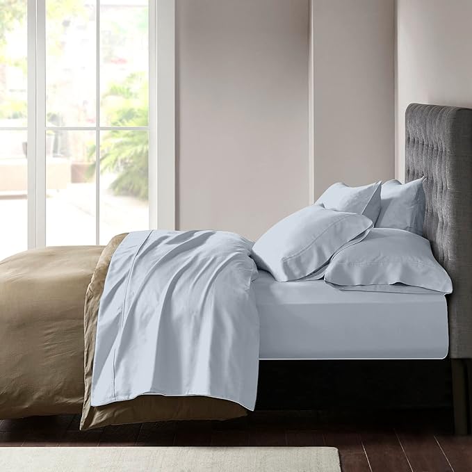 YIYEA California King Pillow Cases Set of 4, Ultra Soft 1800TC Hotel Quality Double Brushed Microfiber Embroidered Pillowcases, Envelope Closure, Fade Resistant (20"x40", Blue)
