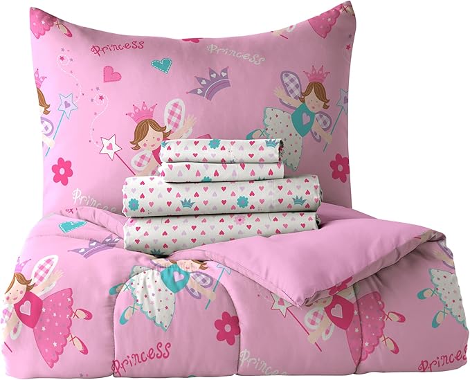 Dream Factory Magical Princess Ultra Soft Microfiber Girls Comforter Set, Pink, Twin