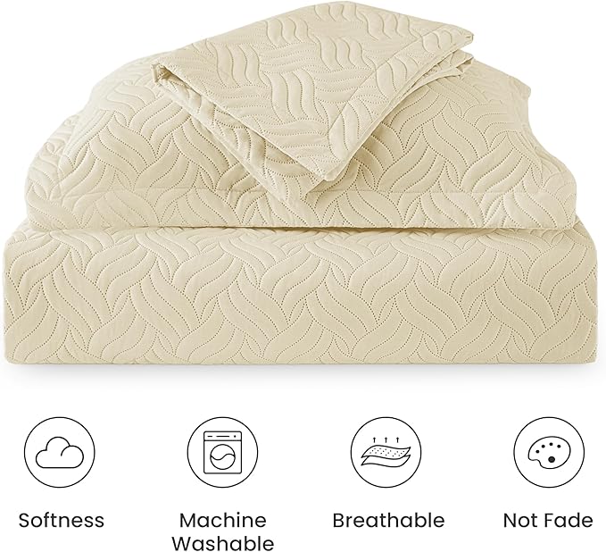 Love's cabin Twin Quilt Bedding Set Camel Bedspreads - Soft Bed Summer Lightweight Bedspread Comforter - Wave Pattern Bedding Coverlet for All Season - 2 Pieces (1 Quilt, 1 Pillow Sham)