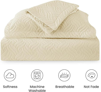 Love's cabin Twin Quilt Bedding Set Camel Bedspreads - Soft Bed Summer Lightweight Bedspread Comforter - Wave Pattern Bedding Coverlet for All Season - 2 Pieces (1 Quilt, 1 Pillow Sham)
