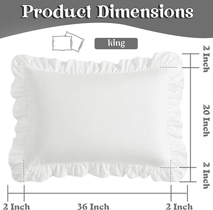 KKJIAF Ruffle Pillow Cases King Size Set of 2, Ruffled Pillow Covers with Envelope Closure, Wrinkle Resistant Pillowcases 20" x 36", Ruffled Pillow Shams, White