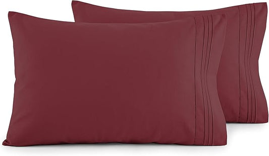 Elegant Comfort Luxury Ultra-Soft 2-Piece Pillowcase Set - 1500 Premium Hotel Quality Microfiber Double Brushed - Wrinkle Resistant, Standard/Queen, Burgundy