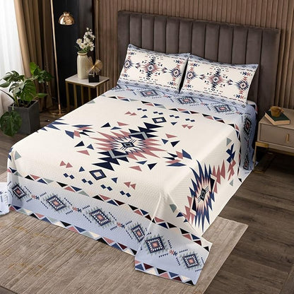 Manfei Aztec Print Kids Bedspread Twin Size,Western Cowboy Arrows Geometric Patchwork Coverlet Set,Boys Girls Room Decor,Southwest Boho Tribal Ethnic Quilted Coverlet,Retro Bedding Quilt,1 Pillowcase