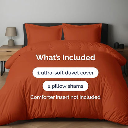 Duvet Cover Full Size Set - Extra Soft Full Duvet Cover 80" x 90" with 2 Pillow Shams - Hotel Luxury, Easy Care & Fade Free w/ Zipper Closures & Ties - All Season, Comfy and Breathable (Terracotta)