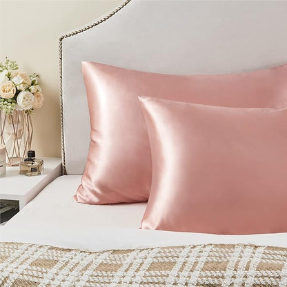 BEDELITE Satin Pillowcase with Zipper, Rose Pink King Size Pillow Cases Set of 2, Super Soft and Cooling Similar to Silk Pillow Cases, Gift for Women Men(20x36 Inches)