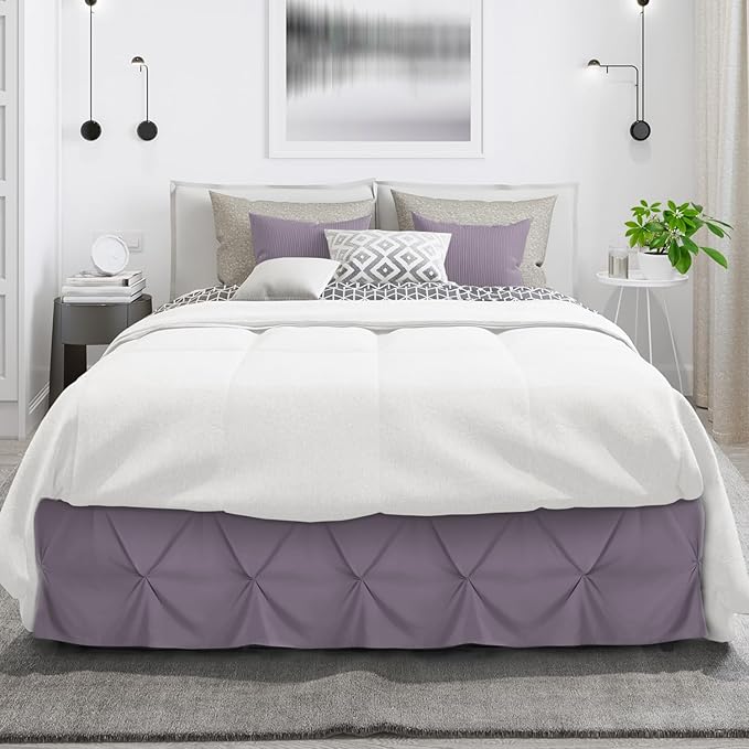 Nestl Grayish Purple Bed Skirt Queen Size, Pinch Pleat Queen Bed Skirt, 14" Inch Drop Queen Bedskirt, Hotel Quality Purple Bed Skirts, Microfiber Bedskirt for Queen Bed, Grayish Purple Queen Bed Skirt