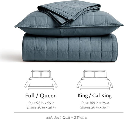EVERGRACEHOME 100% Cotton Box Stitch Quilt Bedding Set King Size 3 Pieces, Garment-Washed Lightweight Soft Cozy Coverlet, Oversized Quilted Bedspread Sets with 2 Shams for All Season, Midnight Blue