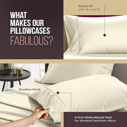 TEXAS LINEN CO. 100% Egyptian Cotton Pillowcases King Size - 2000 Series Luxury Cotton Pillow Case Set of 2, Soft Cooling Breathable, Envelope Closure Hotel Quality Pillowcase (21 x 41, Ivory)