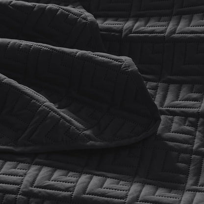 EXQ Home Quilt Set Full Queen Size Black 3 Piece,Lightweight Soft Coverlet Modern Style Squares Pattern Bedspread Set for All Season(1 Quilt,2 Pillow Shams)