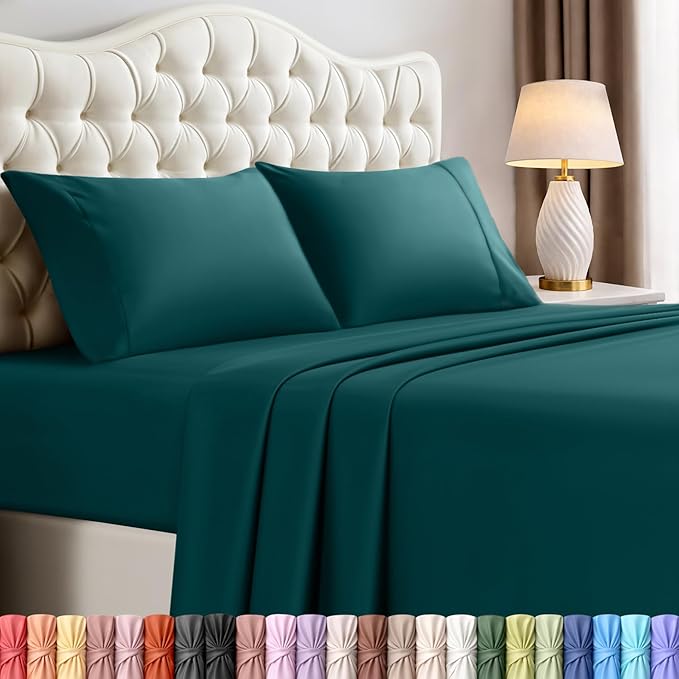 Utopia Bedding Queen Size Sheet Set – 4 Piece Bed Sheets, Soft and Breathable Microfiber, Includes 1 Fitted Sheet, 1 Flat Sheet and 2 Pillowcases – Oeko Tex (Teal Green)