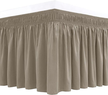 Biscaynebay Wrap Around Bed Skirts for Queen Size Beds 18" Drop, Taupe Adjustable Elastic Dust Ruffles Easy Fit Wrinkle Resistant Silky Luxurious Fabric Machine Washable