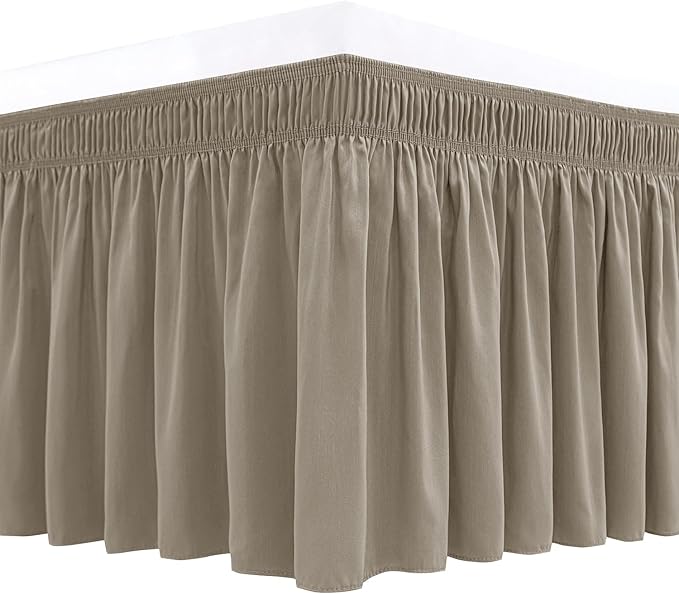 Biscaynebay Wrap Around Bed Skirts for King & Cal King Beds 18" Drop, Taupe Adjustable Elastic Dust Ruffles Easy Fit Wrinkle Resistant Silky Luxurious Fabric Machine Washable