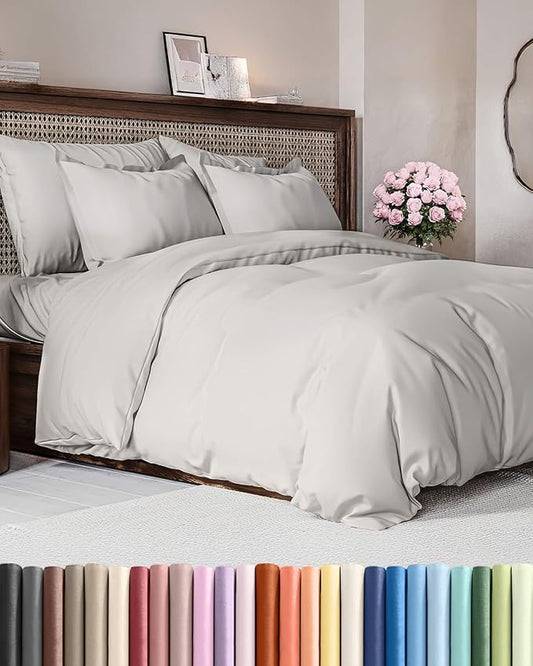Duvet Cover Oversized Queen Size Set - Extra Soft Oversized Queen Duvet Cover with 2 Pillow Shams - Hotel Luxury, Easy Care & Fade Free w/ Zipper Closures & Ties - Comfy and Breathable (French Grey)