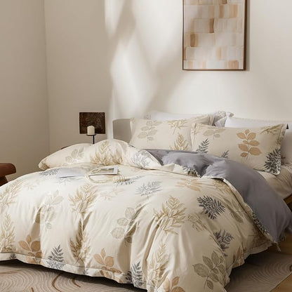 OAITE Duvet Cover Set King Size Floral Pattern Ultra Soft 100% Cotton Duvet Cover Sets 3-PC, Breathable Duvet Cover with Zipper Closure & Corner Ties(2 Pillow Shams,1 Duvet Cover)