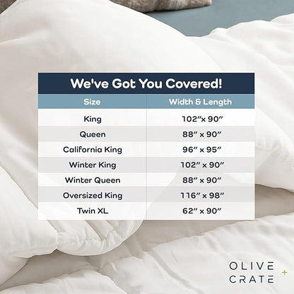 Olive + Crate 100% Viscose derived from Bamboo Comforter Outer Shell - Extra Thicker and Heavier King Size - Cooling Blanket, Hypoallergenic & Moisture Wicking Bedding - Winter Comforter (102"x90")