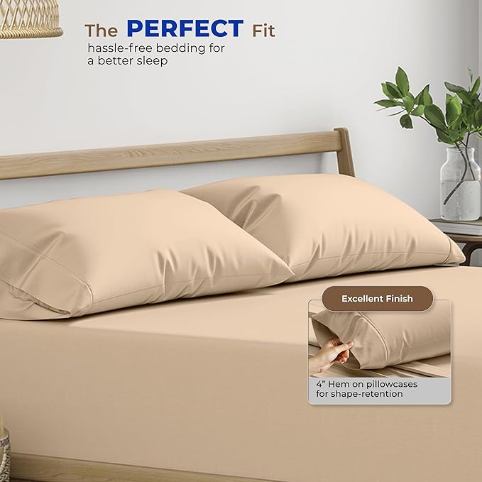 Thread Spread 100% Egyptian Cotton King Size Pillow Cases Set of 2 - Luxury 1000 Series Paradise Collection Pillow Cases King Size (Taupe), Soft Cooling Hotel Egyptian Cotton Pillowcases