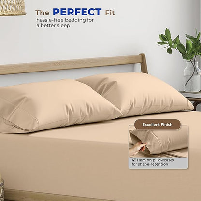 Thread Spread 100% Egyptian Cotton Pillow Cases Queen Size Set of 2 - Luxury 1000 Series Paradise Collection Queen Pillow Cases (Taupe), Soft Cooling Sateen Hotel Egyptian Cotton Pillowcases