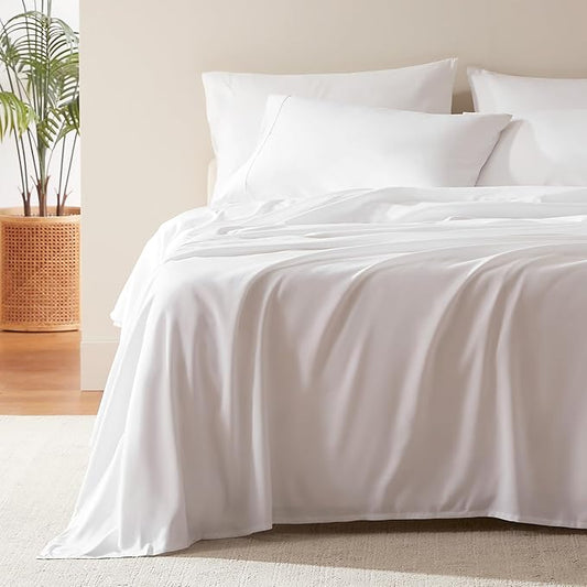 SLEEP ZONE Nanotex Super Soft Cooling Full Size Bed Sheets Set 4 Piece - Easy Care Fitted Flat Sheet & Pillowcase Sets - Wrinkle Free, Fade Resistant, Deep Pocket 16" (White, Full)