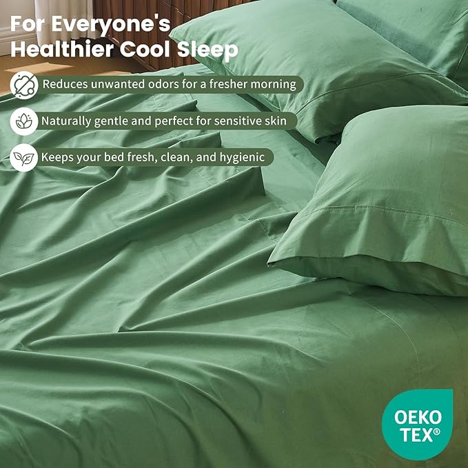 100% Linen Sheet Set King Size Extra Deep Pocket Fits 18-24 Inch Mattress, Breathable & Soft, Smooth 4-Piece Set for Thick Mattresses Hotel Luxury Bedding（King, Sage Green）