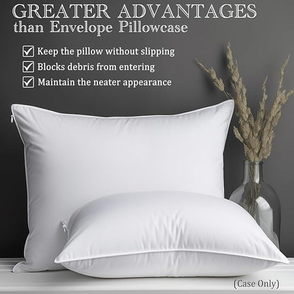 Precoco White King Pillow Cases Set of 4 | 100% Cotton Pillowcases with Zipper Hidden | Premium Cooling Decorative Pillow Covers with 600 Thread Count, Soft & Smooth, 20x36 inches