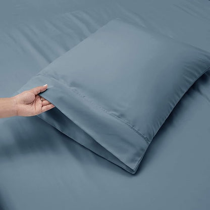 Hearth & Harbor Bed Sheets, Luxury Soft 6 Piece Bed Sheet Set Extra Deep Pocket Fitted Sheets Fits Mattress up to 21", Double Brushed Bedding Sheets & Pillowcases, King, Soft Blue