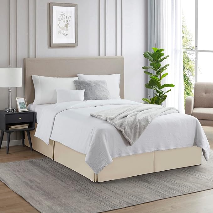 Nestl Cream Bed Skirt Cal King Size - Cal King Bed Skirt 14 Inch Drop - Brushed Microfiber Bed Skirts - Hotel Quality Pleated Bed Skirt - Shrinkage & Fade Resistant