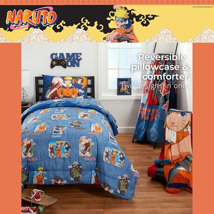 Naruto Anime Kids Bedding Super Soft Cozy 2 Piece Microfiber Reversible Comforter & Pillowcase Set, Twin/Full (Officially Licensed Product) By Franco