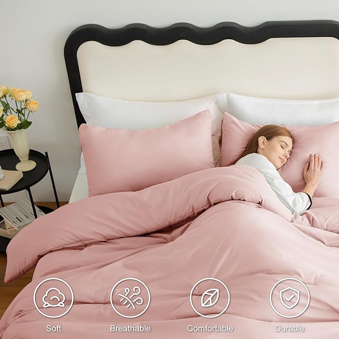 CozyLux Twin/Twin XL Comforter Set Blush Pink, 2 Pieces Twin Extra Long Solid Breathable Bedding Sets for College Dorm, Luxury Soft Bed Set with Down Alternative Comforter and 1 Pillowcase All Seasons